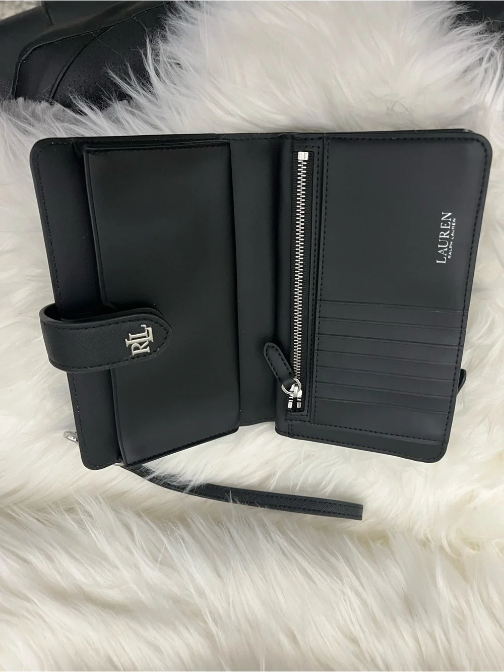 Lauren Ralph Lauren Black Pinstripe Wristlet Clutch